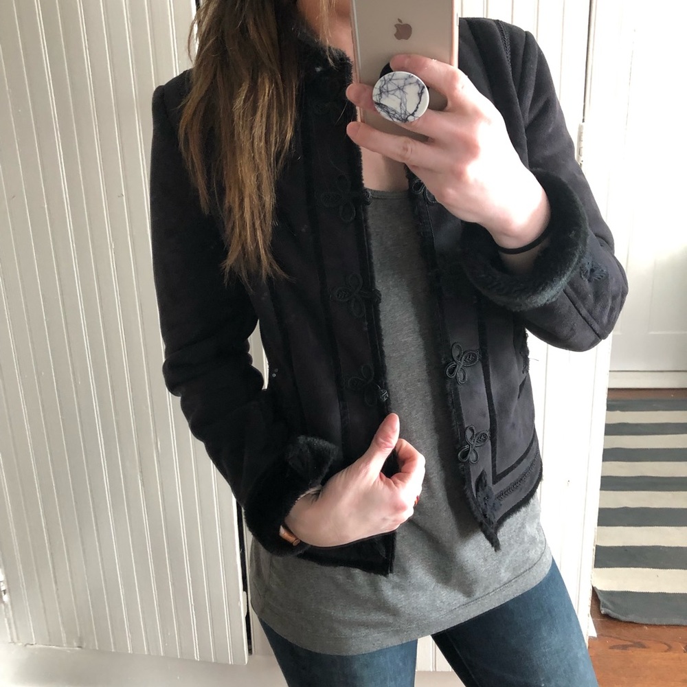 Zara suede shearling embellished coat * - Picture 6 of 8